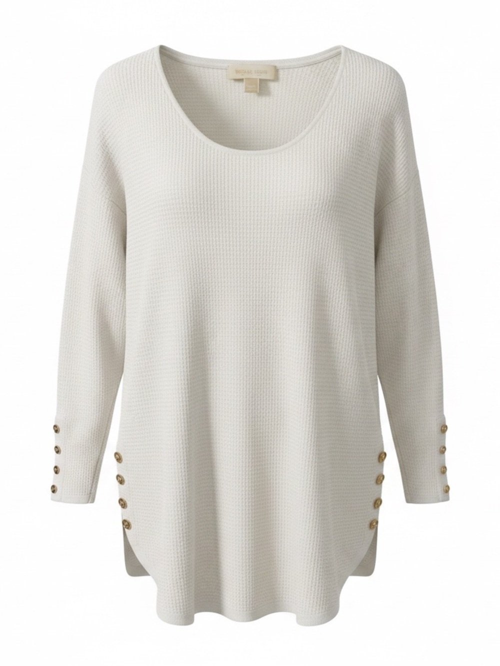 MICHAEL Michael Kors White Textured Knit Side Button Tunic Sweater XL